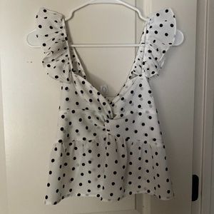 Cropped White with black polkadots top